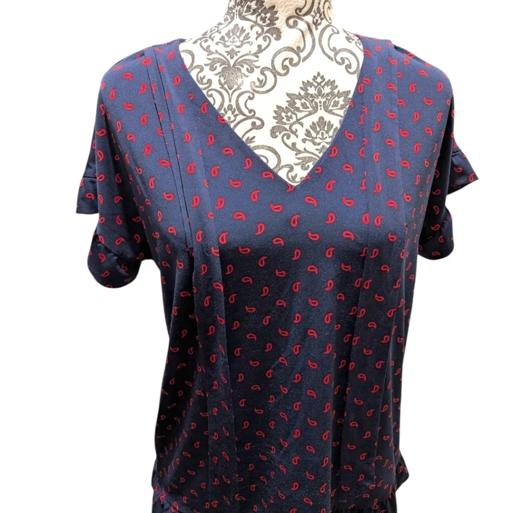 Michael Michael Kors Top Dark Coquette Y2K Womens S Ruffle Bow Feminine Navy Red - Picture 4 of 10